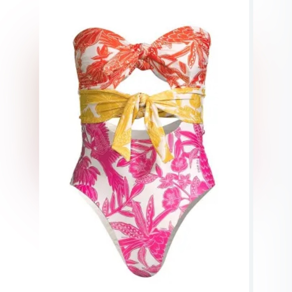 FARM Rio Multicolor Tropical One Piece Bandeau Swimsuit